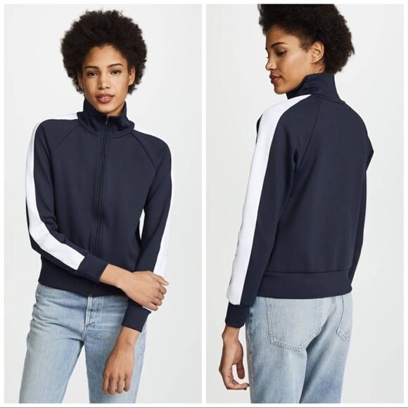 Citizens of Humanity Women's Track Turtleneck Jacket Navy Blue White Size XS - Picture 1 of 11